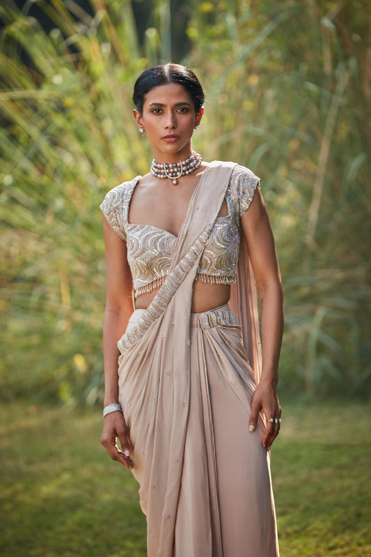 Pamela Champagne Draped Saree-0